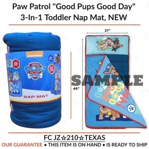 Paw Patrol "Good Pups Good Day" 3-In-1 Toddler Nap Mat, NEW